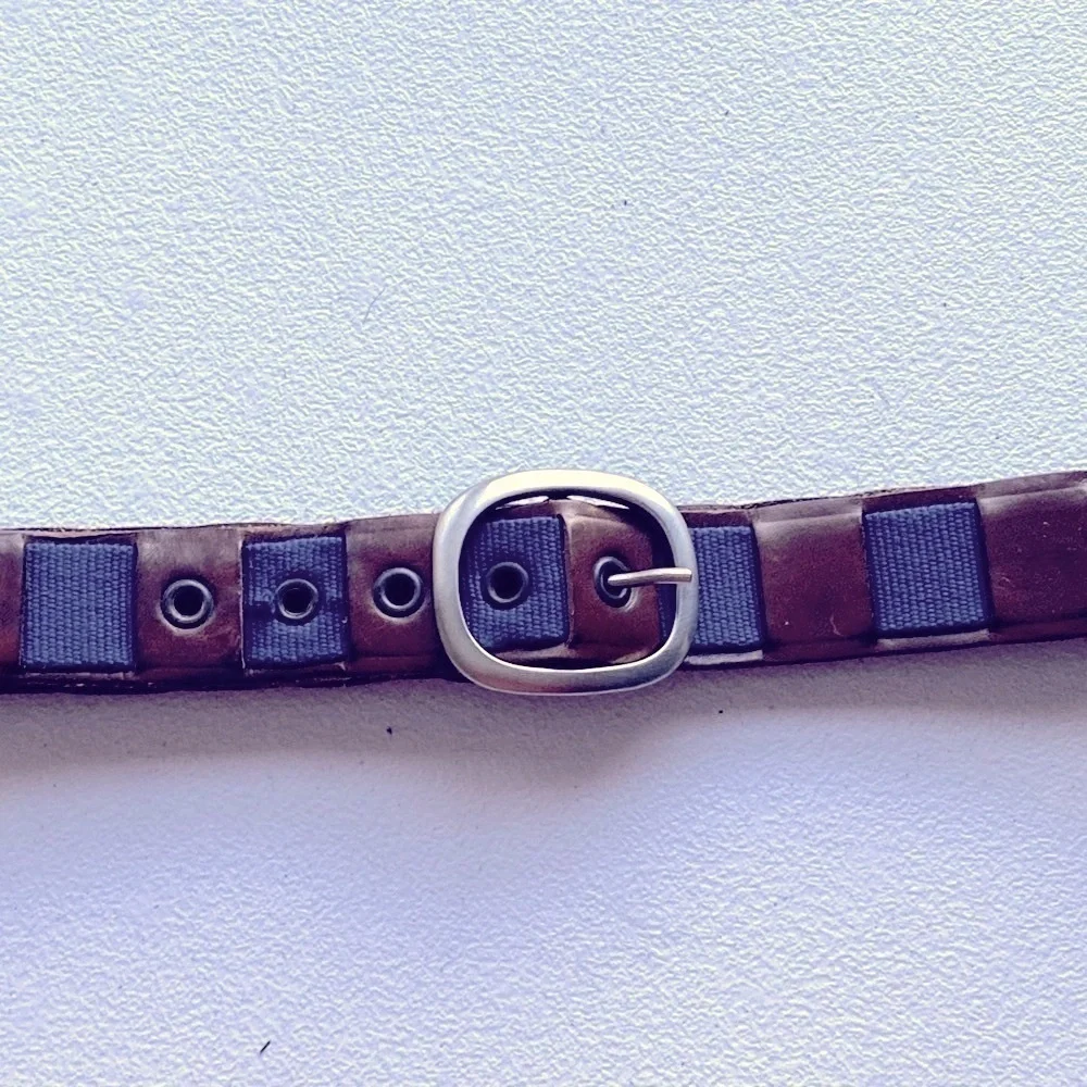 Stefano Corsini Blue Webbing Brown Leather Belt 34